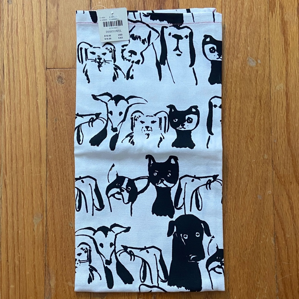 Anthropologie Black and White Dog Print Kitchen Towel